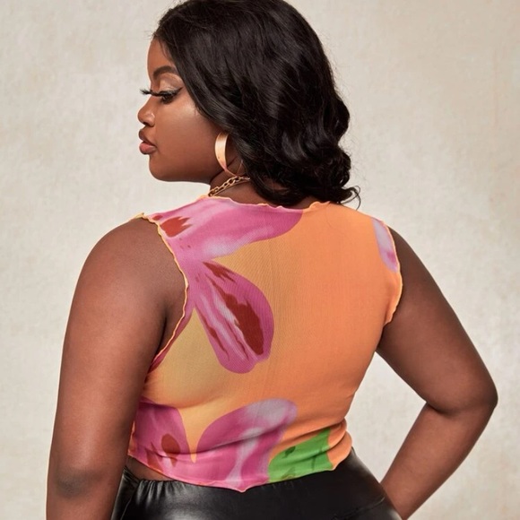 Plus Floral Print Lettuce Trim Tank Top - Picture 2 of 2